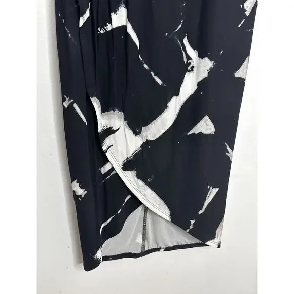Tracy Reese Women Black Marble Sleeveless Faux Wrap Casual Dress Sz XS - Picture 3 of 7